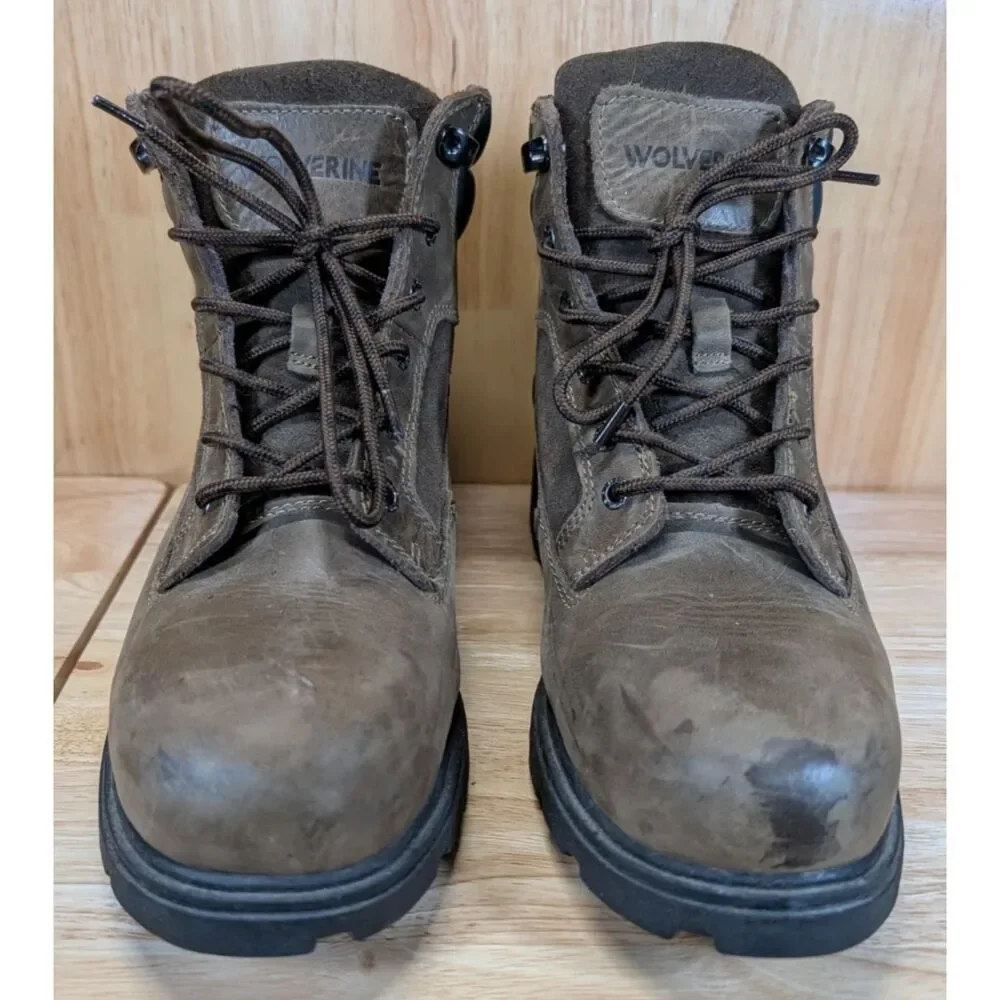Wolverine Work Boots Mens 8.5M Brown Leather Steel Toe Lace‎ Up